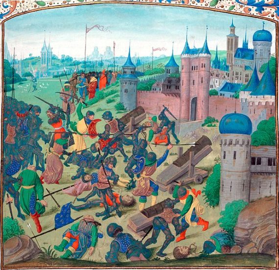 Битката при Никопол Жан Фройсарт (Jean Froissart), Chroniques, Flandre, Bruges, XVe s. (Bibliothèque nationale de France, FR 2646) fol. 220