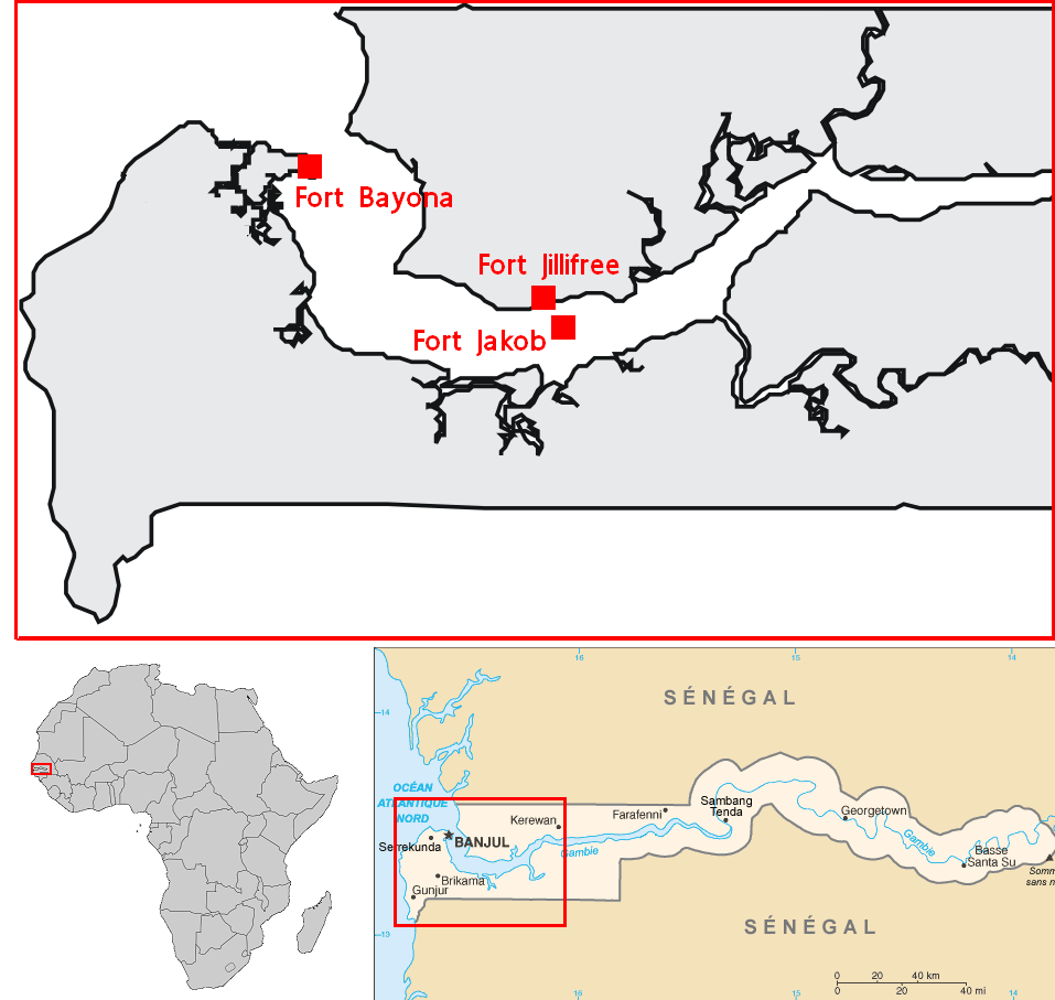 Колониите на Курландия в Африка, на устието на река Гамбия.