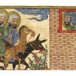 Видението на пророк Исая, в което вижда пророка Мохамед и Исус Христос да яздят магаре и камила, ал Бируни, ал Атар ал Бакия ан ал Курун ал Халия (Хронология на древните народи), Табриз, Иран, 1307-8. Библиотека на университета в Единбург, EDINBURGH UNIVERSITY LIBRARY