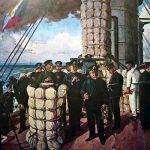 Японският адмирал Того Хейчаро на мостика на бойния кораб "Микаса", преди битката Цушима. 