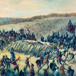 Свирепата атака на френско-бургундската дивизия отблъсква акинските леки кавалерийски ескадрони. Но когато рицарите пробиват и османските полеви укрепления и пехота, изглежда, че планът на Баязид може да се провали. (Криста Хук). От: Никополис 1396 г. от Дейвид Никол, CAM 64 (ISBN13: 9781855329188).