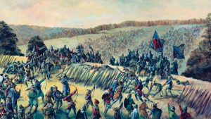 Свирепата атака на френско-бургундската дивизия отблъсква акинските леки кавалерийски ескадрони. Но когато рицарите пробиват и османските полеви укрепления и пехота, изглежда, че планът на Баязид може да се провали. (Криста Хук). От: Никополис 1396 г. от Дейвид Никол, CAM 64 (ISBN13: 9781855329188).