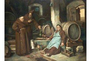 Употребата на бира в картината "Монаси в килер" от Joseph Haier (1816-1891). Wikimedia Commons.