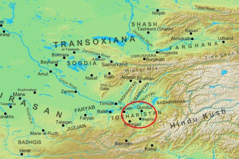 Книгата на пътищата и страните споменава за българите в централна Азия. Източник на картата