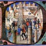 Пехотинци от Черната армия на крепостна стена, детайл от миниатюра, 1480 г.