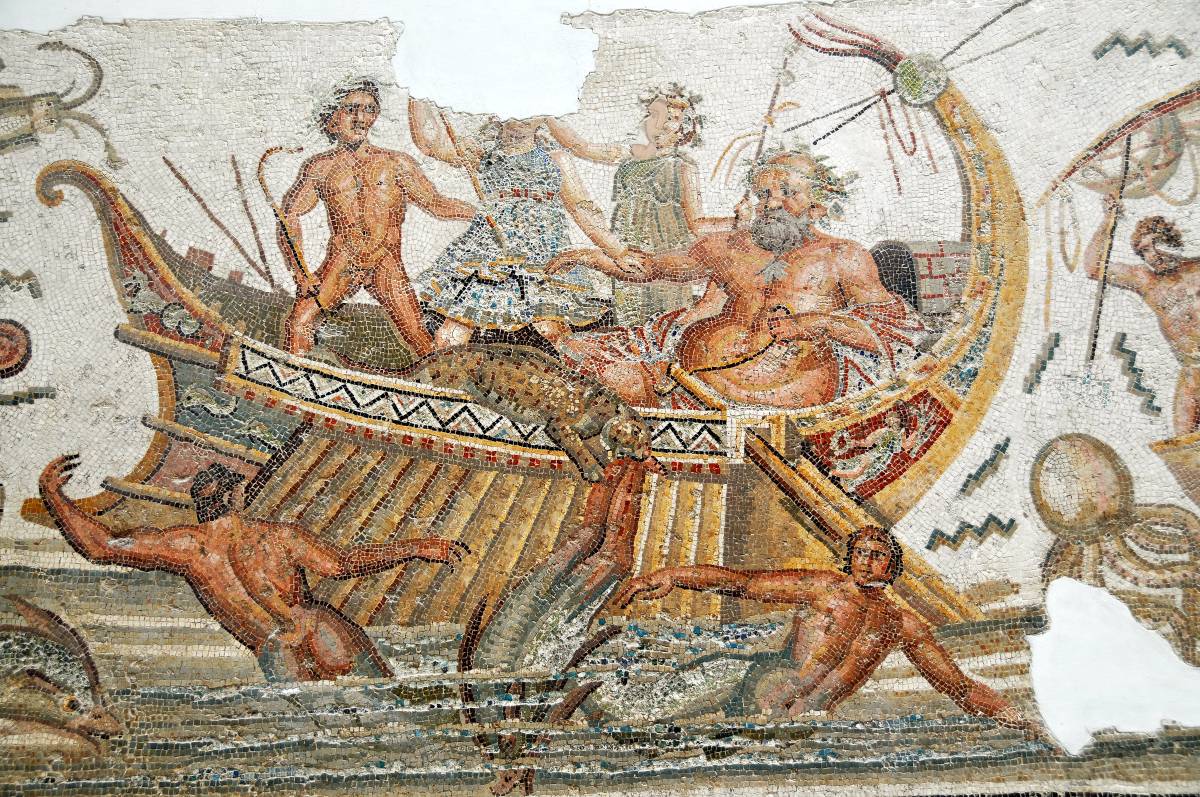 Бог Дионис и тиренските пирати, римска музайка, Музей Бардо, Тунис Снимка: Dennis Jarvis