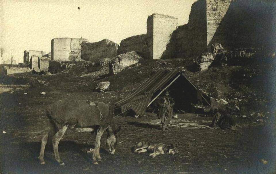 Циганска шатра с магаре и куче на пост.