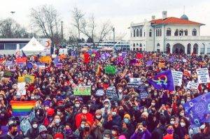 Протест в Истанбул срещу излизането на Турция от Истанбулската конвенция, 26 март 2021 г. Снимка: Getty images