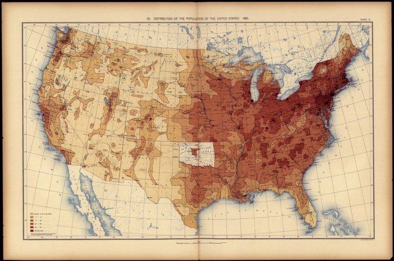 Карта на разпределението на населението в САЩ към 1890 г.