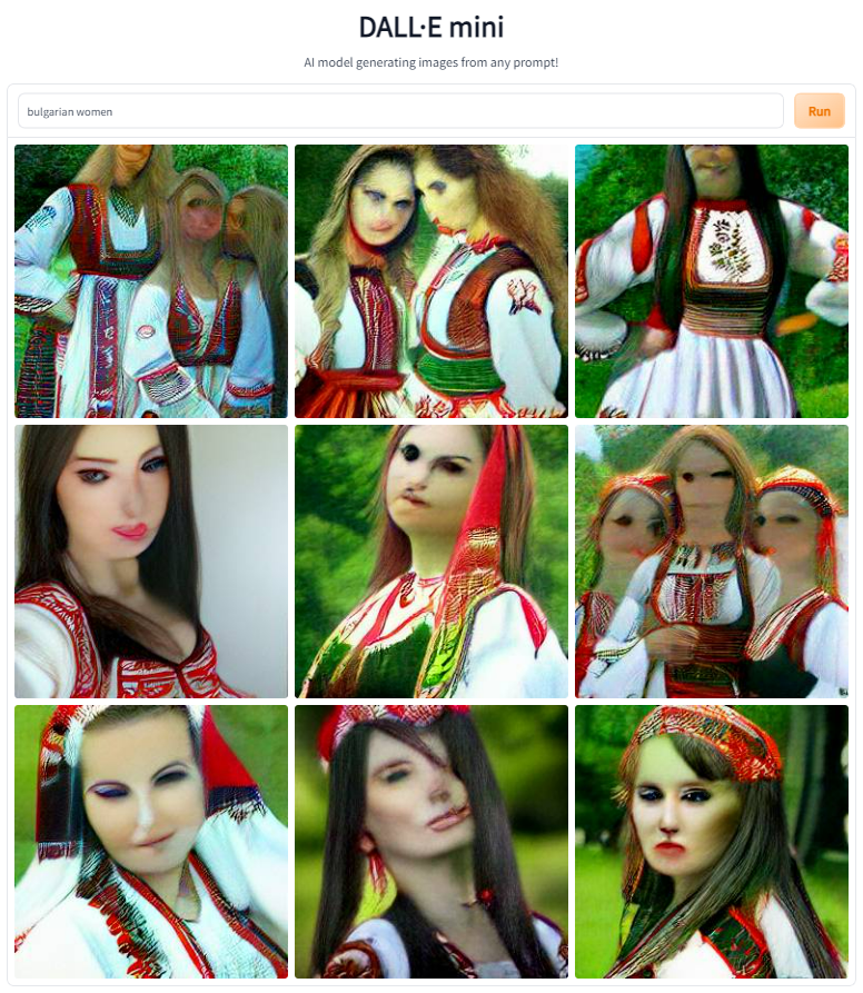 Изображението, генерирано от DALL-E mini при подаване на ключови думи "български жени".