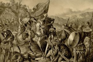 Сръбския крал Стефан II Милутин побеждава татарите от Монголската орда, литография от XIX век. Източник: WikiMedia