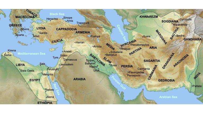 Персийската империя 500 г. пр.Хр., в навечерието на нахлуването на персите в Древна Елада.
