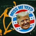 Стикер с лика на Доналд Тръмп и надпис "Липсвам ли ви вече?" Снимка: Jon Tyson, Unsplash