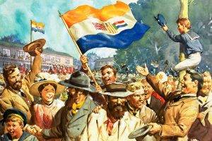 Тази картина изобразява „Раждането на Южноафриканския съюз“, предшественика на ЮАР – картина на Джеймс Едуин Макконъл, която илюстрира създаването на Южноафриканския съюз на 31 май 1910 г.