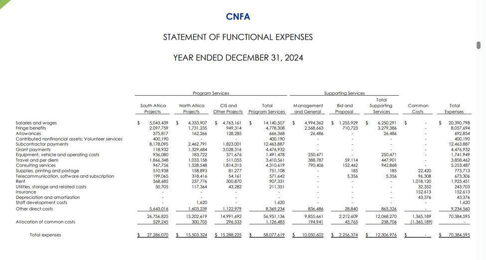 Разбивка на разходите на финансирано от USAID НПО през 2024 г.