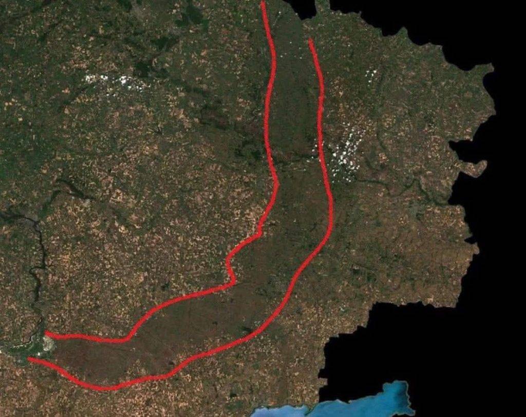 На снимката – ето така се вижда от космоса фронтът в Украйна към днешна дата.